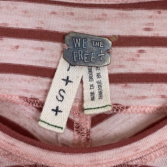 Free People Pandoras Box Striped Tee Small Red Pink Oversized Boxy - Picture 9 of 12